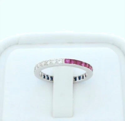 ANILLO DE BODA PLATINO RUBÍ DIAMANTE ZAFIRO ANIVERSARIO ETERNIDAD Foto 1 de 4