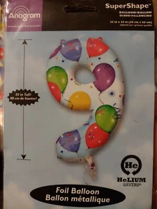 Number 9 Balloon " Balloons & Streamers" SuperShape Foil Balloons 23" New - Picture 1 of 2