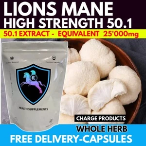 Lions Mushroom Mane Extract Capsules 25,000mg High Strength 50.1 Extract - Picture 1 of 8