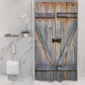 Riyidecor Rustic Small Barn Door Shower Curtain 36Wx72H Outdoor Stall 36 Inch Sh - Picture 1 of 12