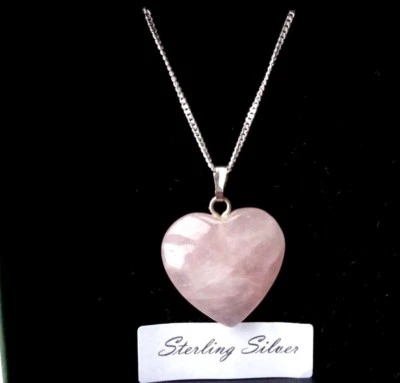 Collar Colgante Corazón Cuarzo Rosa 18" Plata Esterlina Cadena Caja Regalo San Valentín Foto 1 de 4