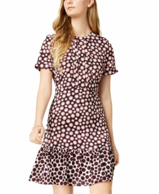 Maison Jules Printed Flounce Hem Dress Black/Red Pleated Front Womens 4 New $69 - Image 1 of 4