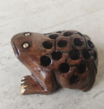 Wooden Frog with Beautiful Fine Carving; Miniature Idol Gift Vastu & Feng Sui