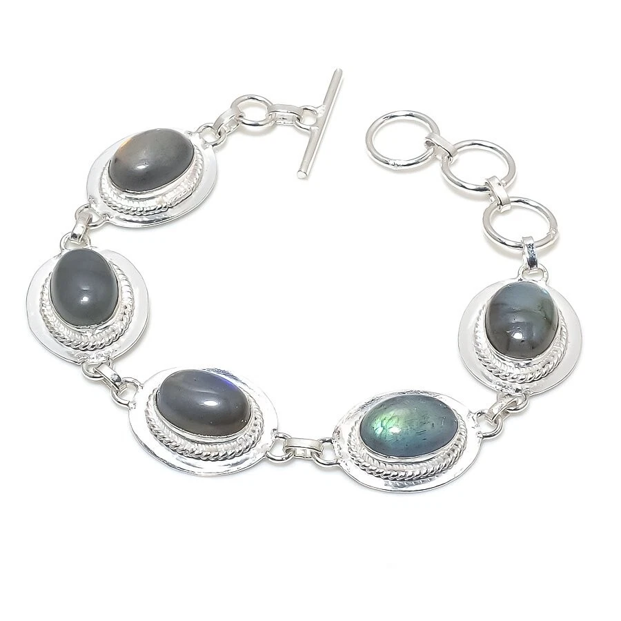 Labradorite Gemstone Handmade 925 Sterling silver Bracelet Size 7-8'' - Image 1 of 1