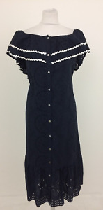 Monsoon Women's Dress Size 12 Blue & White Broderie Anglaise Lined Used F1
