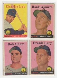 Lote de 4 cartas Topps 1958 de los Tigres con Lau Aguirre Lary Shaw de colección Star F-En muy buena condición LOL1 - Imagen 1 de 2
