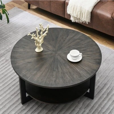 Round Coffee Table Wooden Center Coffee with Storage Shelf Table for Home Office - Image 1 of 2