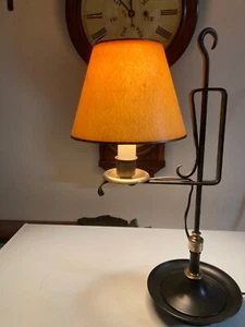 Wrought iron & brass Adjustable Candle Stick Table Lamp w/shade primitive rustic - Picture 1 of 9