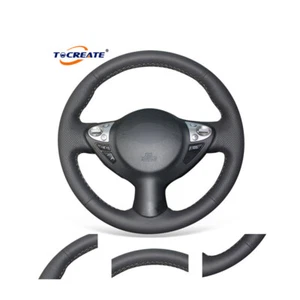 DIY Black Genuine Leather Steering Wheel Cover for Infiniti FX35 FX37 FX50 #Q013 - Imagen 1 de 10