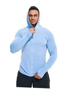 Men's Full Zip UPF 50+ Sun Protection Hoodie Long Sleeve Shirts with Pockets - Picture 1 of 8