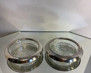 2 Vintage Frank Whiting Sterling Silver Rim Glass Coasters - Picture 1 of 7