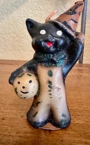 VINTAGE GURLEY NOVELTY CO. HALLOWEEN BLACK CAT HOLDING PUMPKIN WEARING PARTY HAT - Picture 1 of 7
