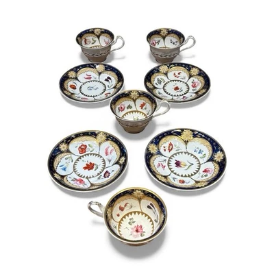 4 Antique Rare Machin  Highly Decorated Gilt Painted Cup & Saucers - Image 1 of 4