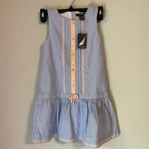 Nautica Sleeve Dress chest logo blue and white stripe 100% Cotton Size 6X - Picture 1 of 22