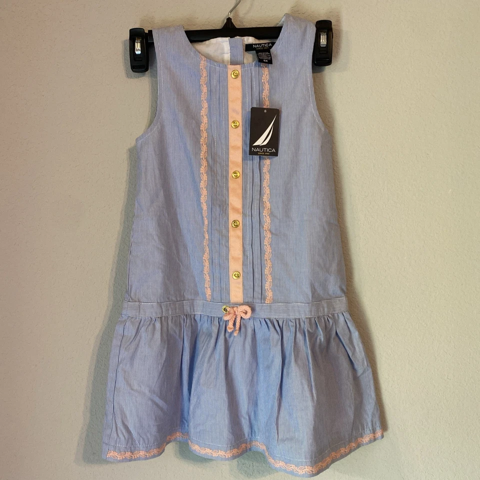 Nautica  Sleeveless Dress chest logo blue and white stripe 100% Cotton Size 6X - Image 1 of 4