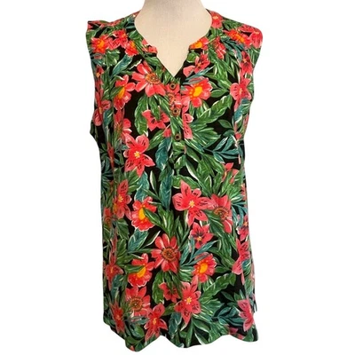 Caribbean Joe новый тропический бак женщин большой цветной со сборками Henley Aloha Топ  - Изображение 1 из 4