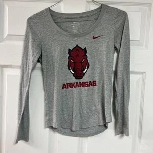 NIKE Gray Sz XS Athletic Cut ARKANSAS RAZORBACKS Long Sleeve Tee Shirt - Picture 1 of 4