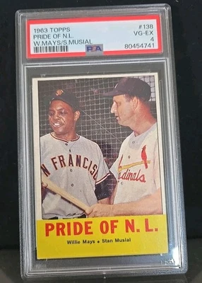 Tarjeta de béisbol 1963 Topps #138 Pride of NL PSA 4 - Willie Mays - Stan Musial HOF Foto 1 de 2