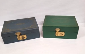 Schmuckkästchen 2er Set Mid Century blau grün Goldrand Messingverschlüsse Samtlinie  - Bild 1 von 9