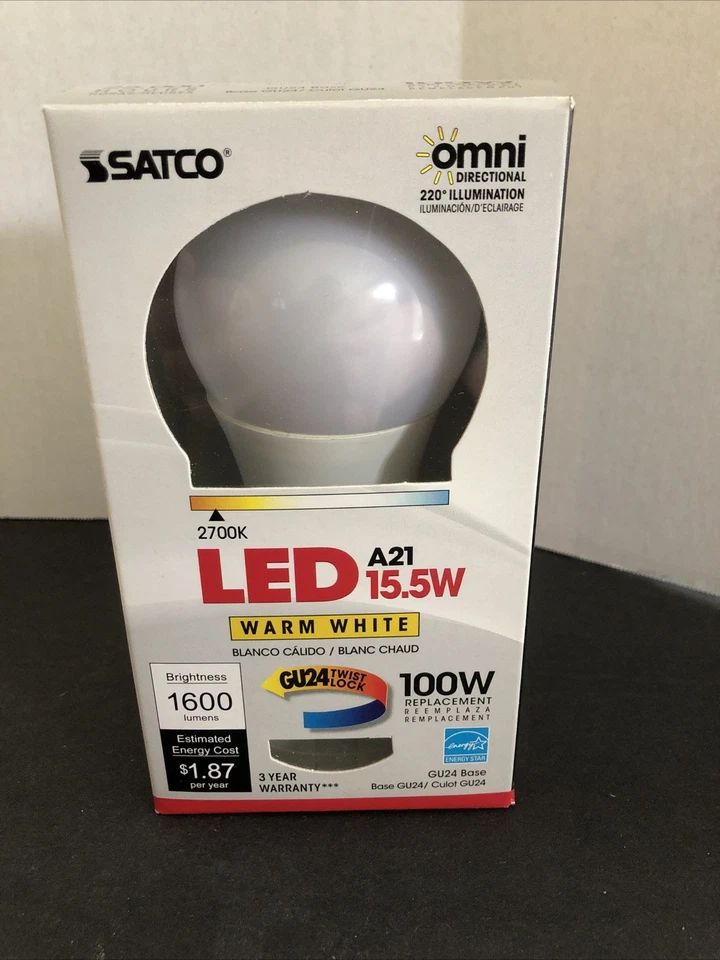 Satco S9819 Omnidirectional Dimmable LED A21 15.5W 100w Replacement Warm White - Image 1 of 4