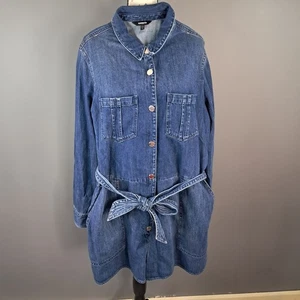 Express Denim Romper Shorts Belted Jumpsuit Size Large Long-Sleeve - Picture 1 of 7