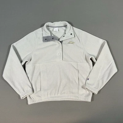 JMU Dukes 抓绒毛衣成人小号灰色 1/4 Snap 套衫口袋冠军 — 第 1/4 张图片