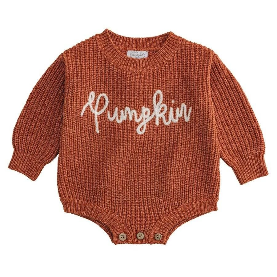Mud Pie Pumpkin Patch Orange Sweater Bubble Crawler  0-3M 3-6M - Image 1 of 1