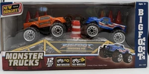Bigfoot Monster Trucks 4x4 2 Pack Orange and Blue New Bright Toys 12 Piece Set - Picture 1 of 5