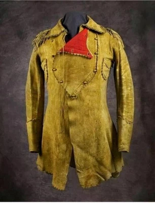 Chaqueta con flecos de cuero de gamuza para hombre Camisa de guerra de nativos americanos occidentales Abrigo de vaquero Foto 1 de 3