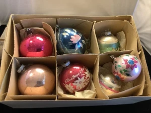 1997🌟Vintage Quecksilber Glas Weihnachtskugeln (7) alte Box ~3”-4-1/2” Handbemalt + - Bild 1 von 17