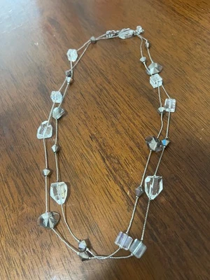 "Collar de cadena Premier Designs con cuentas facetadas de cristal tono plata estación largo 49""" Foto 1 de 2