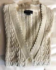 Neu ohne Etikett Eddie Bauer Strickjacke Pullover Damen Small elfenbeinfarben V-Ausschnitt Zopfmuster Größe Small - Bild 1 von 5