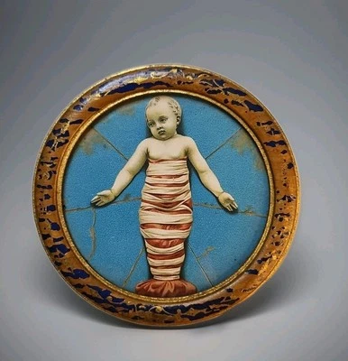 Antique A. Della Robbia Firenze, Italy Framed Lithograph Picture 1920's 4"Dia~#1 - Image 1 of 4