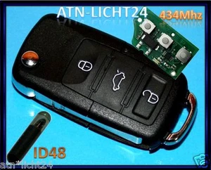 für VW SEAT 434Mhz 3 Tasten Funkfernbedienung Klappschlüssel ID48 1K0959753G A29 - Picture 1 of 6