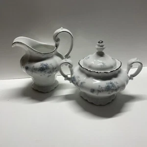 JOHANN HAVILAND China Blue Garland Sugar Bowl and Creamer, Bavaria Germany - Picture 1 of 8