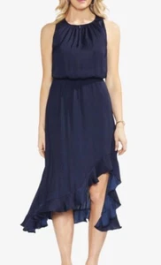 Vince Camuto Saphire Bloom Satin MIDI Dress Size 3X Classic Navy Blue - Picture 1 of 10