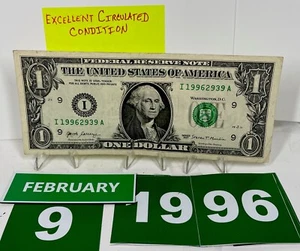 Birthday/Anniversary Dollar February 9 1996 . Fancy Serial Number Circulated - Picture 1 of 11