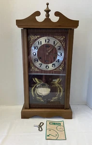 Korean Necor 31-Day Wall Table Desk Clock Pendulum Yellow Peacocks - with Key - Picture 1 of 7