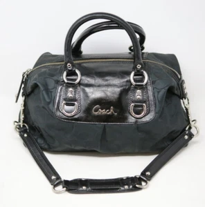 COACH Ashley Black Fabric Leather Carryall Shoulder Bag Logo - Picture 1 of 15