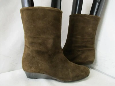 Tapeet VACINI 意大利棕色麂皮绒皮革楔形跟高踝靴 36.5 码 EUR — 第 1/4 张图片