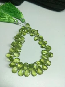 BIG SIZE PERIDOT PEAR FACETED BRIOLETTE 6X8-7X9 MM GEMSTONE BEADS 7" STRANDS - Picture 1 of 4