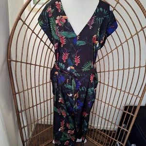 Virtuelle TS Taking Shape Jumpsuit Plus Size 14 Wild Jungle Black Floral Toucan - Picture 1 of 8