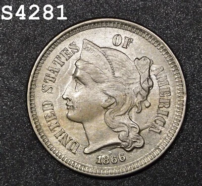 1866 Three-Cent Piece (Nickel) "CH BU" *Free S/H After 1st Item* - Image 1 of 2