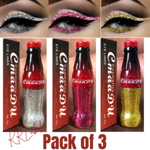 Pack of 3 Long-lasting Sparkling Glitter Liquid Eyeliner Party Makeup Eye Liner - Picture 1 of 11