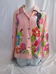 Vtg Erin London Woman Silk Hand Painted Floral/Bird Silk Jacket M - Picture 1 of 6