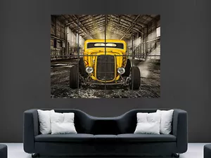 YELLOW HOT ROD CAR POSTER PRINT CLASSIC USA HUGE LARGE WALL ART PICTURE - Picture 1 of 1