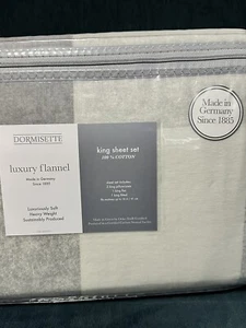 Dormisette German Cotton Luxury Soft Heavy Flannel KING Sheet Set Grey Plaid NEW - Picture 1 of 5
