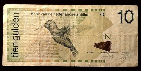 NETHERLANDS ANTILLEN 10GULDEN HUMMING BIRD BANKNOTE  INV#B10453 Cover