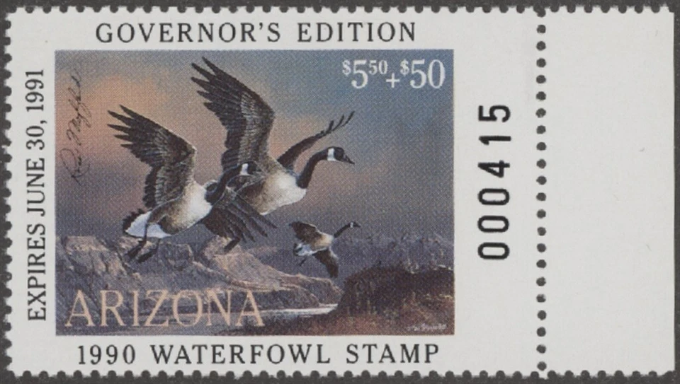 1990 Arizona Governor's Edition Duck Stamp Mint Never Hinged   - Image 1 of 1