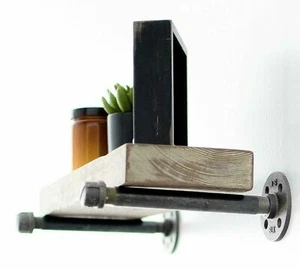 Rustic Pipe Decor Industrial Shelf Brackets Pair Industrial Steel Grey DIY - Picture 1 of 4